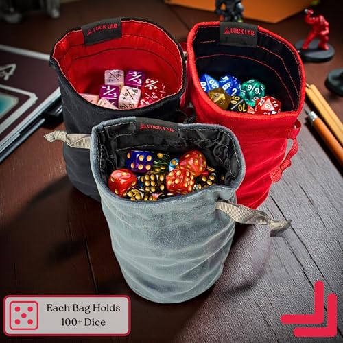 Velvet Drawstring Dice Bag - Set of Three Colors - Dungeons and Dragons Fabric/Standing Cotton Fabric Dice Bags/D&D Dice Pouch/Small Pouch/Velvet Jewelry Bag (Red, Black, Grey)