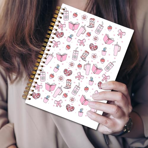 JINYO Cute Girly Bookish Notebook, Coquette Pink Bow Strawberry Journal, Preppy Aesthetic Journal for Women, Coquette Girly Office Supplies, Preppy Spiral Notebooks 5.5x8.3 Inch - color: white Girly Bookish Notebook