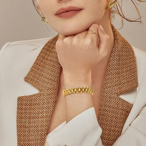 MPRAINBOW 2pcs 18K Gold Plated Chain Link Bracelet, Stainless Steel Crystal Friendship Bracelets Bangle,Watch Band Chains Wristband Jewelry with Adjust Tool - color: Gold-18cm