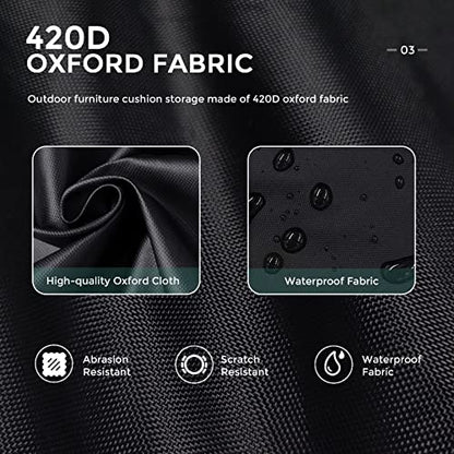 Outdoor Cushion Storage Bag, 420D Waterproof Square Patio Cushion Storage Bag 32 x 32 x 24 Inch with Zipper and Handles, All Weather Protective Cover for Outdoor Furniture Pillows, Black
