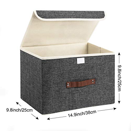 Collapsible Storage Boxes, Washable Fabric Storage Bins with Lids, 14.9x9.8x9.8 inches, 2 Pack, Black