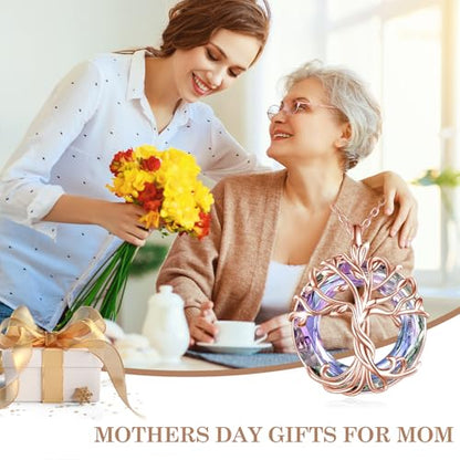 TOUPOP Tree of Life Necklace Gifts for Women 925 Sterling Silver Family Tree Pendant with Crystal Birthday Irish Jewelry Gifts for Women Her Wife Mom - color: 02-Rose Gold-Purple Crystal