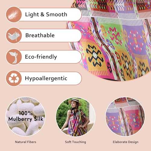 100% Mulberry Extra Large Silk Pashmina Scarf Shawls And Wraps For Women Evening Dress Summer Travel Floral Blanket - color: 72 Multicolor