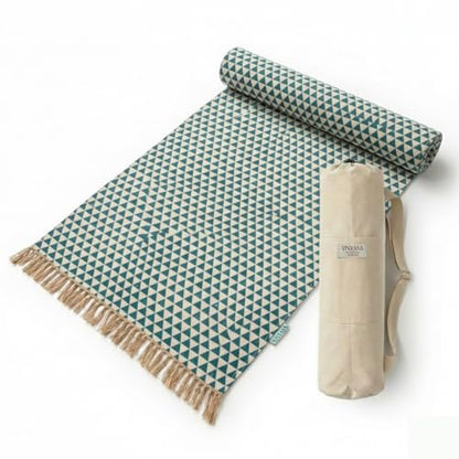 VINYASA Handwoven Cotton Yoga Rug Mat – Naturally Dyed | Absorbent, Washable Yoga Mat/Fitness Rug, Hatha, Pilates & Meditation - Non-Slip Grip | Extra Long & Wide | Trikon Series - color: Indigo