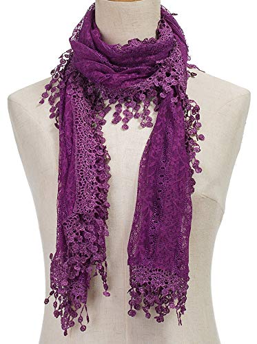 Cindy and Wendy Lightweight Soft Leaf Lace Fringes Scarf Bridal Veils shawl for Women - color: Purple-2