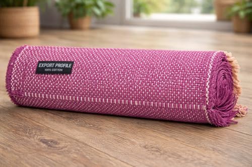 Indian Handmade100 % Organic Anti Skid Multi Colour Cotton Yoga Mat - Eco-Friendly Hand-Woven Rug - Non-Slip & Thick (24”x72”x5mm) for Hot yoga & Everyday Fitness at Home - Comfortable & Foldable Extra-Long Mat - color: Multi 9