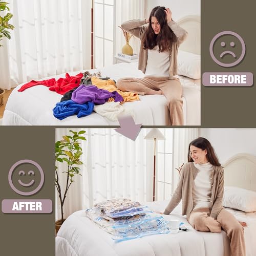 HIBAG Vacuum Storage Bags with Electric Pump, Vacuum Seal Bags for Clothing, Pillows, Blanket Bedding Comforters, 10 pack Jumbo - size: JUMBO