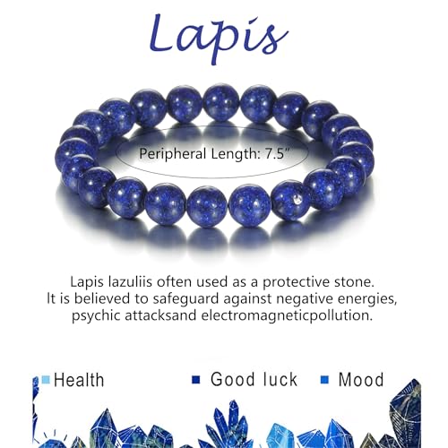 Womens Crystal Beaded Bracelets for Women Men Protective Energy Bracelet Natural Gemstone Bead Bracelet - color: Lapis(Creativity), size: 8mm