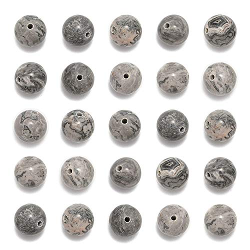 NCB 200pcs 4mm Landscape(Map Japser) Small Tiny Loose Beads for Jewelry Making Natural Semi Precious Round Smooth Gemstones Spacers Charms for Necklaces Bracelets (Landscape(Map Japser), 4mm 200Beads)