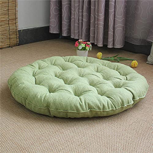 Japanese Round Futon,Large Linen Tatami Floor Pillow,Thicken Tufted Cotton Seat Cushion,Solid Color Floor Cushion,Yoga Meditation Cushion Balcony Outdoor(Size:55x55cm(22x22inch),Color:Light Green) - color: Light Green, size: 55x55cm(22x22inch)