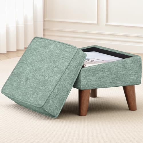FAGAGA Small Footstool Ottoman, Footstool with Adjustable Lid, 11" Ottoman Foot Rest with Storage for Living Room, Bedroom, Couch, Enterway, Green - color: Green, size: 11.8"D x 15.8"W x 11.3"H