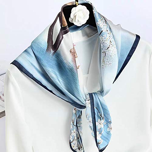 100% Pure Mulberry Silk Scarf 35" Large Square Lightweight Headscarf –Women’s Hair Wraps-With Gift Packed - color: Flower& Tree