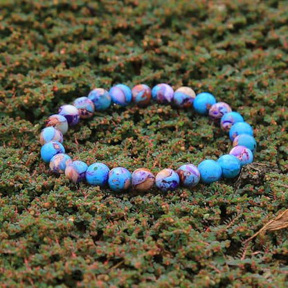 Handmade Natural Imperial Jasper Gem Semi Precious Gemstone 8mm Round Beads Stretch Bracelet 7" Unisex - color: sky blue