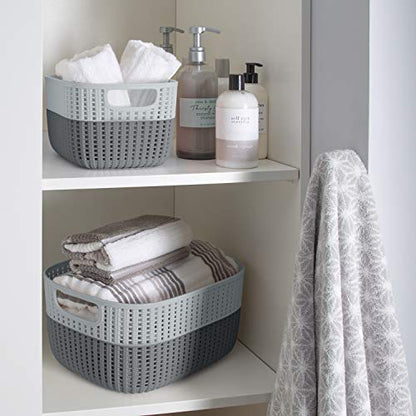 Simplify 2 Tone Sailor Knot Plastic Storage Tote | Decorative Basket | Closet Organization | De-clutter | Accessories | Toys | Bathroom Organization | Medium | Grey/Grey