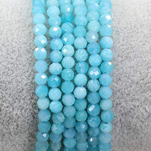 Keleny Gem Semi Precious Gemstones 4mm Round Beads Crystal Stretch Bracelet 7 Inch Unisex - color: Faceted A Grade Blue Amazonite