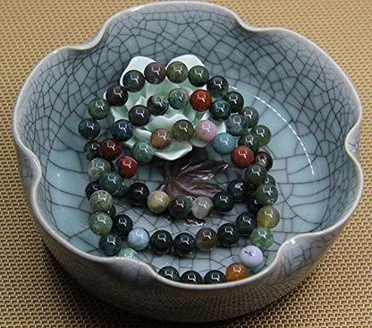 Angelstones Handmade Natural Healing Gemstone 8mm Round Beads Stretch Crystal Bracelet 7 Inch Unisex - color: India Agate