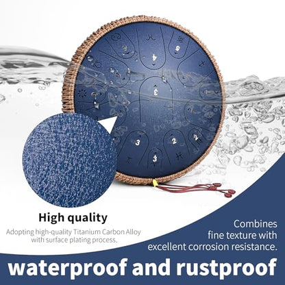 Steel Tongue Drum 13 Inch 15 Notes, C Major 432 Hz Handpan Drum for Adults, Kids, and Beginners, Meditation Gift, with Music Book, Mallets and Carry Bag (Navyblue)