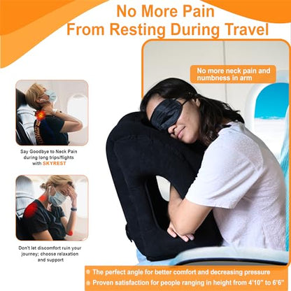 Skyrest®️ Inflatable Travel Pillow for Buses, Comfortably Support Head, Air Pillow for Sleeping to Avoid Neck, Lumbar and Shoulder Pain, Pillows for Airplanes Buses Cars Office (Black)
