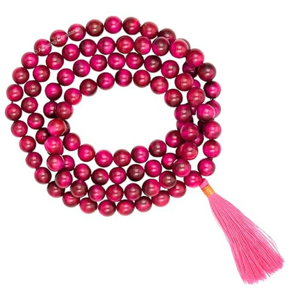 Amazing Gemstone Japa Mala 108 Prayer Beads Necklace and Wrist Mala Bracelet for Meditation - color: Pink Tiger Cats Eye, size: Without Knots