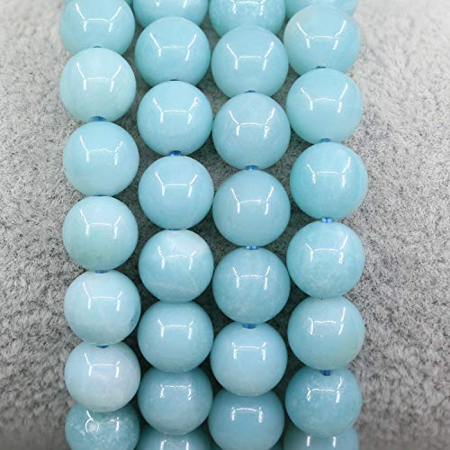 Amandastone Natural Gemstone 8mm Round Beads Stretch Bracelet 7 Inch - color: Blue Amazonite