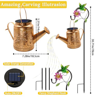 Solar Lights Outdoor Garden Decor, Hummingbird Hanging Watering Can Landscape Lights Waterproof Outside Decorations for Yard Front Porch Patio Backyard, Gardening Gift for Mom Grandma Women Birthday - style: Hummingbird with Butterfly
