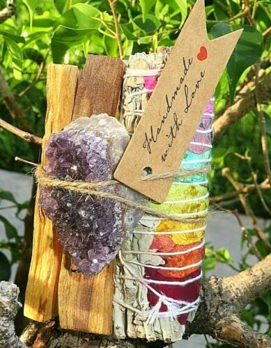ZnranyiiXY Meditation Kit Smudge and Crystals Selenite,Amethyst,