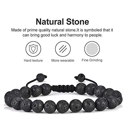 M MOOHAM Fathers Day Gift Mens Bracelet - Beaded Natural Stone 8mm Tiger Eye Matte Agate Lava Rock Bracelets for Men Teen Boys Grandpa Dad Birthday Gifts Jewelry - style: Lava Rock & Yellow Tiger Eye Bracelets