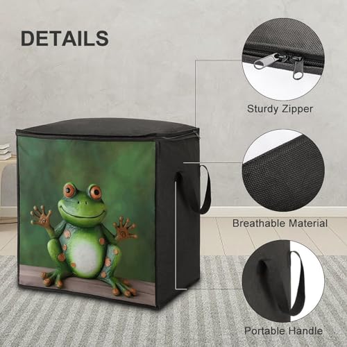 Welcome Frog Storage Bag Portable Closet Organizer Storage Bags Quilt Storage Bags with Zippered Breathable Storage Bag with Carry Handles for Blanket Pillow Bedding