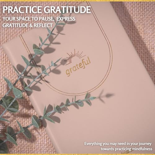 Gratitude Journal – Daily Mindfulness & Wellness Notebook with Premium Leather Cover, Guided Prompts, 170gsm No-Bleed Paper, Gold Foil, Satin Bookmark & Luxury Gift Box for Women & Men (Nude)