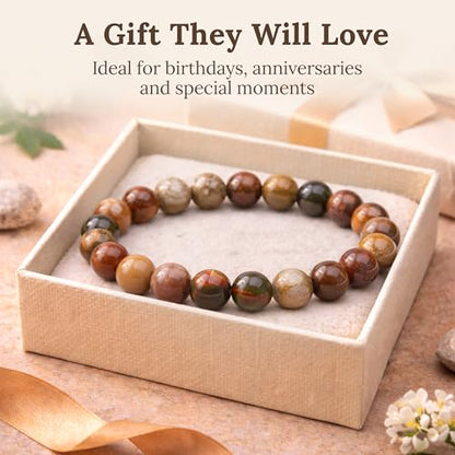 Elm City Direct 8mm Natural Stone Beaded Bracelet – Unisex Crystal Stretch Bracelets for Men & Women, Chakra & Healing Jewelry, Gift-Ready Beaded Bracelets - color: Egg Stone
