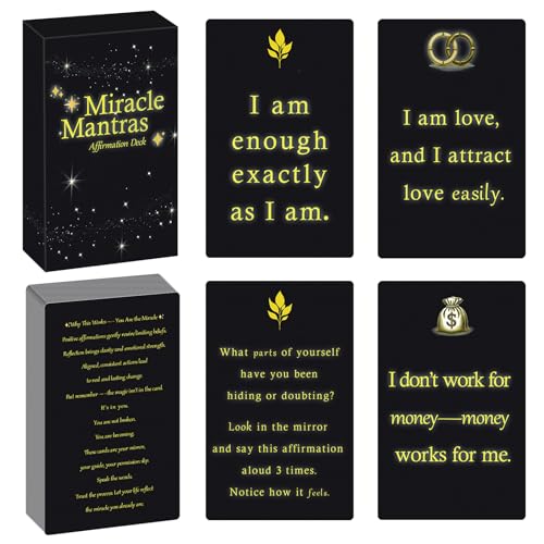 Miracle Mantras Positive Affirmations Cards – 54 Daily Affirmation Cards for Women & Men, Self Care, Love & Wealth, Mindfulness Motivational Deck, Inspirational Gift