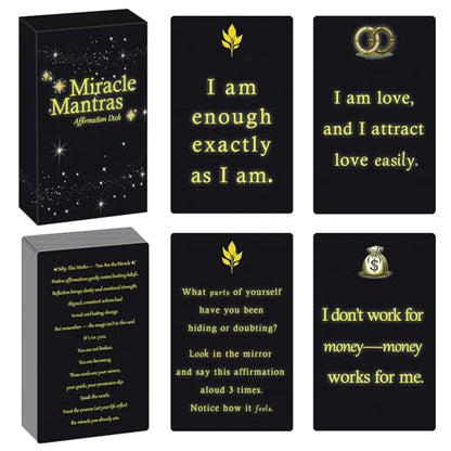 Miracle Mantras Positive Affirmations Cards – 54 Daily Affirmation Cards for Women & Men, Self Care, Love & Wealth, Mindfulness Motivational Deck, Inspirational Gift