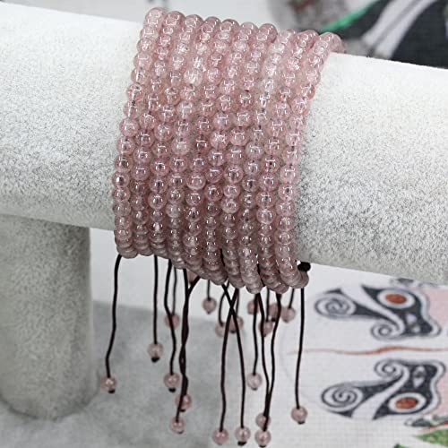 Keleny Natural Gemtones 4mm Round Beads Crystal Adjustable Braided Macrame Tassels Bracelets Unisex - color: Red Strawberry Quartz