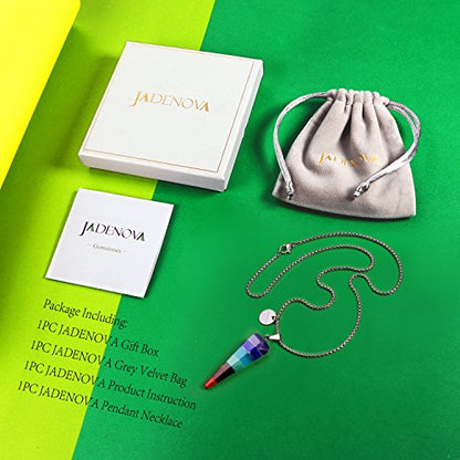 JADENOVA 7 Chakra Stones Necklace Gemstone Pendant Necklace Energy Healing Crystal Divination Pendulum For Women (Cone Hexagonal, 18 Inches Stainless Steel Chain) - style: Cone-shaped 7 Chakra Pendant Necklace