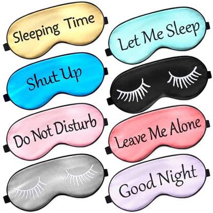 8 Pieces Funny Sleep Mask Silk Eye Mask with Adjustable Strap Soft Cute Blackout Blindfold Eye Cover for Women Men Full Night's Sleep, Travel, Nap, Meditation(Fresh Colors) - color: Fresh Colors