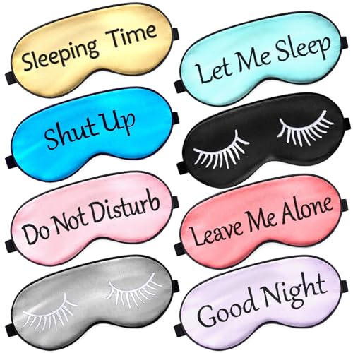 8 Pieces Funny Sleep Mask Silk Eye Mask with Adjustable Strap Soft Cute Blackout Blindfold Eye Cover for Women Men Full Night's Sleep, Travel, Nap, Meditation(Fresh Colors) - color: Fresh Colors