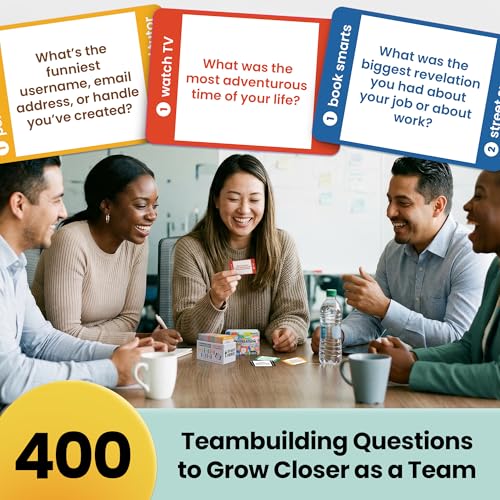 Prompta 400 Conversation Cards for Coworkers – Two Fun Teambuilding Games for Work – 2.5" x 1.75" Icebreaker Question Cards to Get to Know Your Colleagues and Improve Team Dynamics