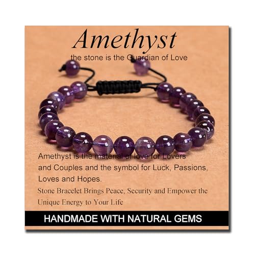MASSIVE BEADS Handmade Yoga Natural Stone Crystal Healing Power Energy Gifts for Unisex Adult Bracelet Macrame Adjustable - color: Amethyst(Love Guardian), size: 8mm
