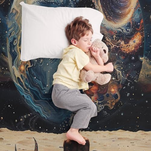 Abstract Space Meditation Throw Blanket for Couch Bed, Soft Cozy Moon Star Planet Indian Yoga Sofa Decor Blankets for Women, Men, 40"x50"