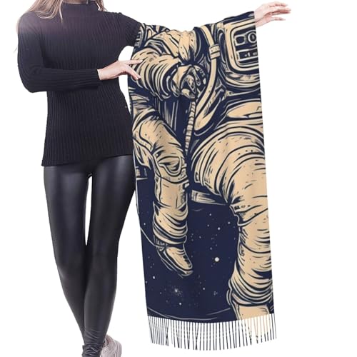 Astronaut Sitting in Yoga Chakra Scarf for Women Warm Soft Scarves Fashion Fringed Shawl Casual Tassel Blanket Scarf - color: Astronaut Men