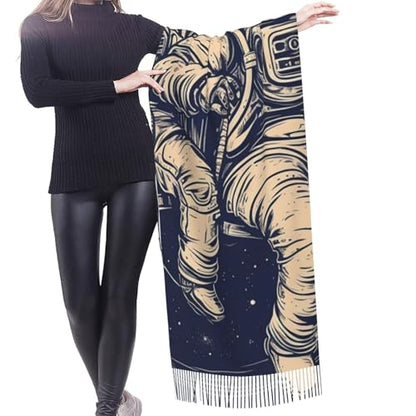 Astronaut Sitting in Yoga Chakra Scarf for Women Warm Soft Scarves Fashion Fringed Shawl Casual Tassel Blanket Scarf - color: Astronaut Men