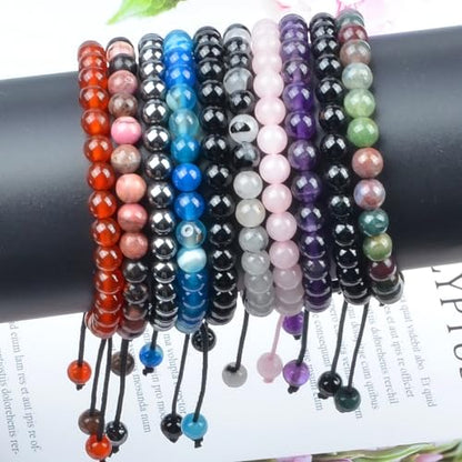 MASSIVE BEADS Handmade Yoga Natural Stone Crystal Healing Power Energy Gifts for Unisex Adult Bracelet Macrame Adjustable - color: Black Onyx(Positive Energy), size: 6mm