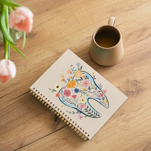 WUCHJ Dentist Gifts Notebook Journal, Dental Assistant Office Gifts for Women, Brown Floral Tooth Dental Spiral Notebook Journal for Note Taking, Dentist Office Supplies, 5.5x8.3 Inch - color: Brown teeth flower