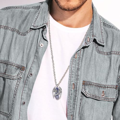 INFUSEU Unique Dragon Necklaces with Healing Crystal Stone for Men Women, Personalized Spiritual Gifts, 24 Inch Chain - color: Blue