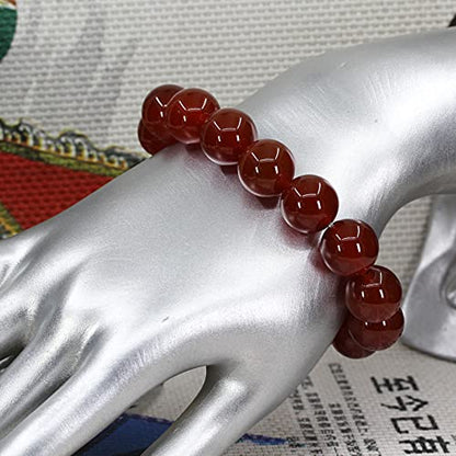 Keleny Natural Gem Semi Precious Gemstones 14mm Round Beads Crystal Stretch Bracelets 7 Inch Unisex - color: Dyed AA Grade Red Agate
