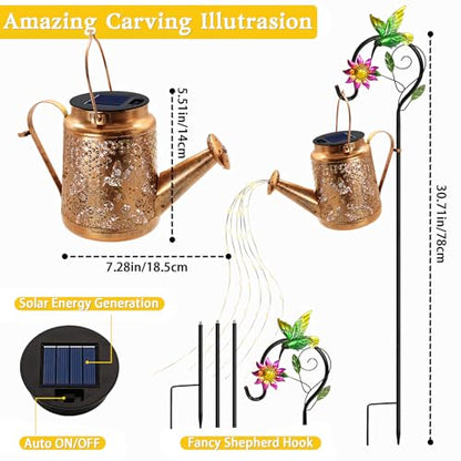 Solar Watering Can Lights, Hummingbird Hanging Lanterns Outdoor, Birthday Gifts for Mom Women Grandma Mother's Day, Waterproof Solar Lights Garden Decor for Outside Yard Art Patio Porch Lawn Backyard - style: Hummingbird with Sunflower