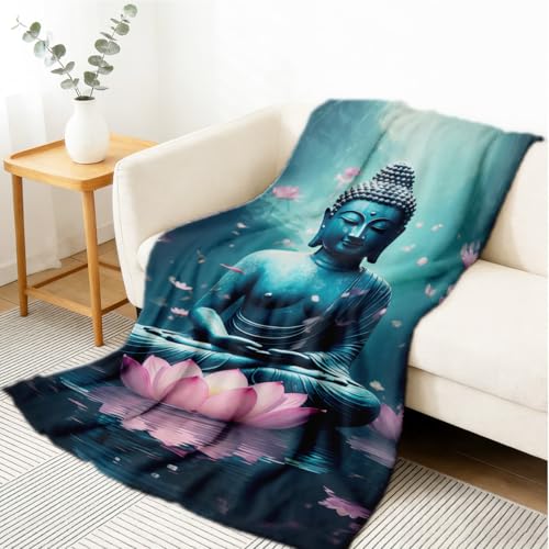 Buddha Blanket Flannel Soft Buddhist Throw Blankets Zen Meditation Yoga Home Decor Cozy Spiritual Gifts 59"x78" - color: Blue, size: 59"x78"