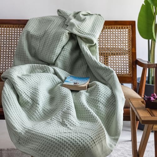 Salt Earth 100% Cotton Waffle Blanket, Queen Size 90"x92" – Lightweight All Season Throw Blanket for Couch, Bed & Bedroom, Soft Modern Cozy Cotton Blanket (Sea Foam) - color: Sea Foam, size: Queen