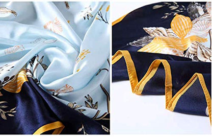 100% Pure Mulberry Silk Scarf 35" Large Square Lightweight Headscarf –Women’s Hair Wraps-With Gift Packed - color: Yellow&blue