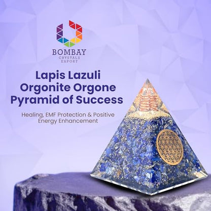 Orgone Pyramid of Success – Lapis Lazuli Orgonite for Honesty, Self-Awareness, Chakra Balancing, Meditation, Reiki Healing, EMF Protection & Positive Energy Enhancement - color: Lapis Lazuli
